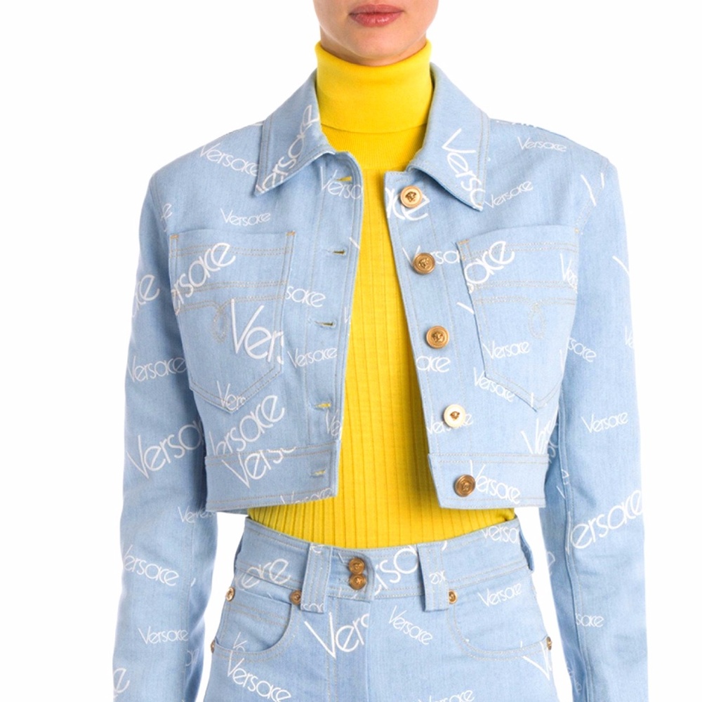 Versace Logomania print denim jacket IT 42